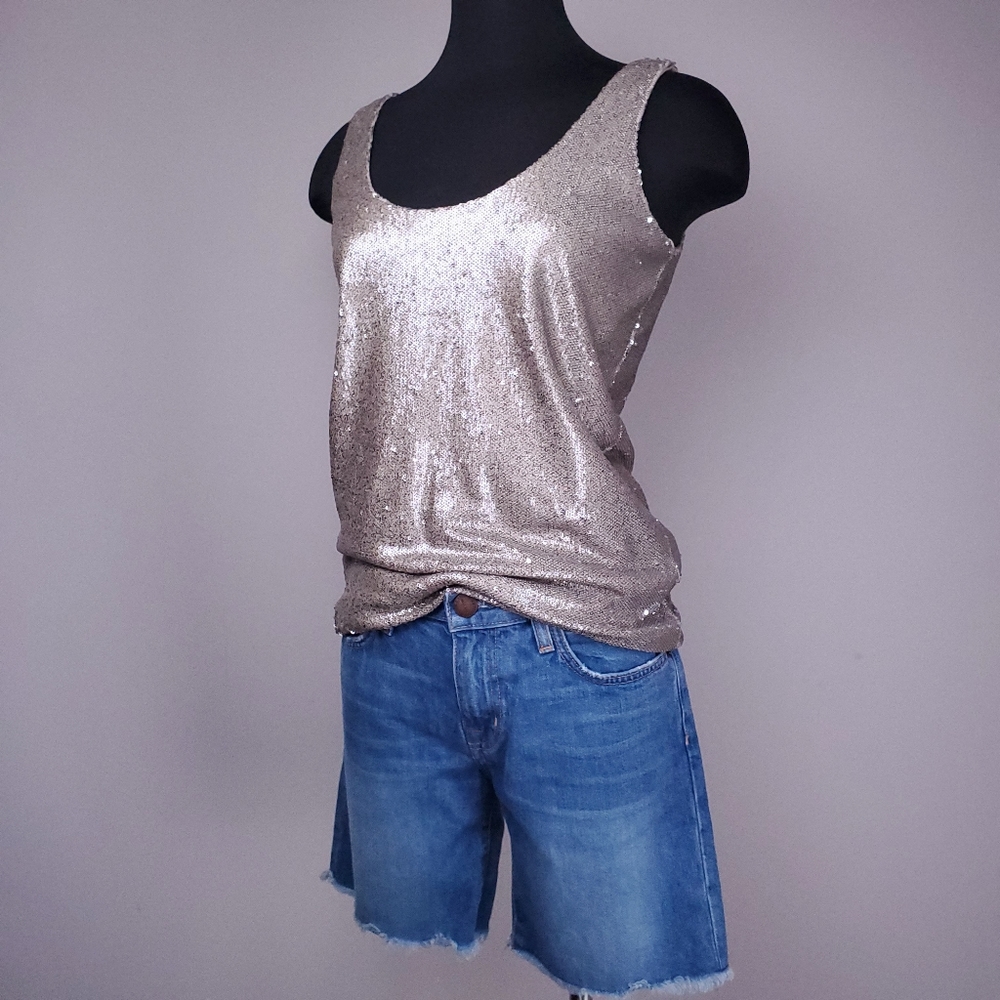 NWT LAVENDER BROWN  champagne sequin tank